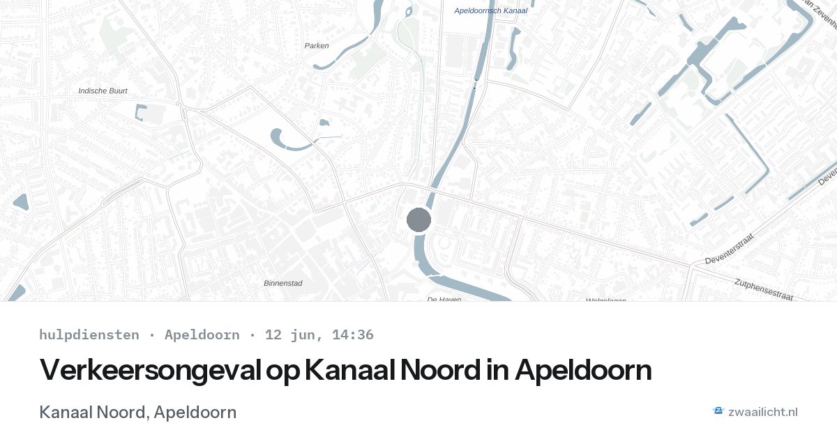 Verkeersongeval op Kanaal Noord in Apeldoorn — 12 jun 2026