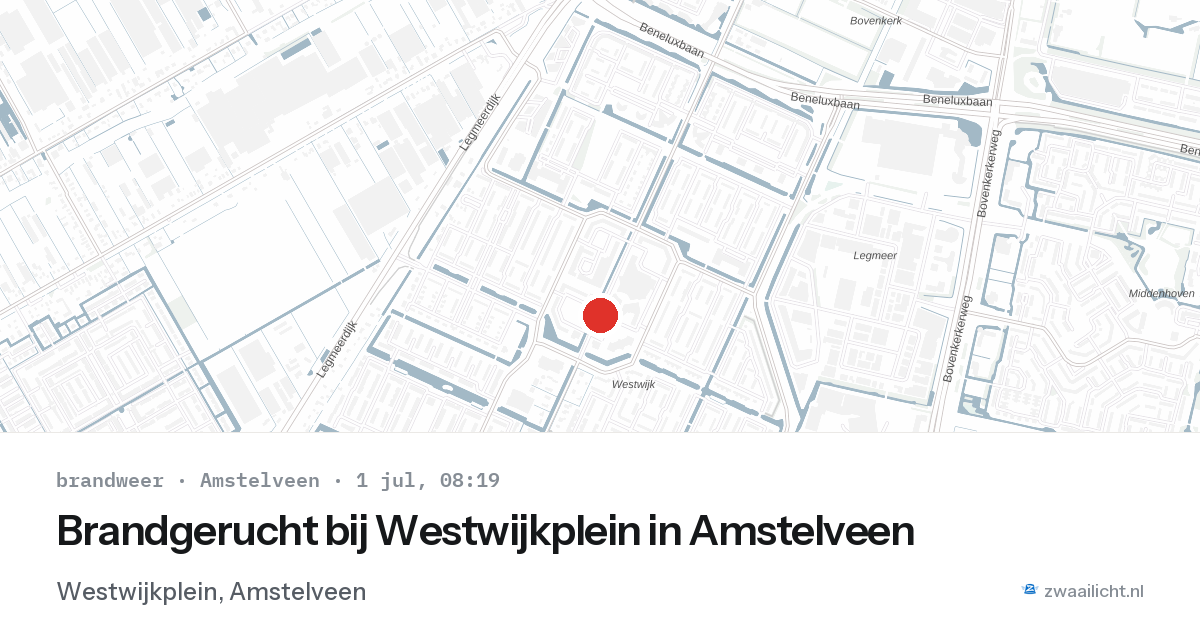 Brandgerucht bij Westwijkplein in Amstelveen — 1 jul 2026