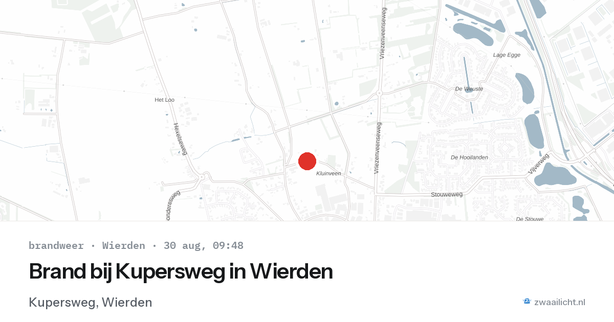 Brand bij Kupersweg in Wierden — 30 aug 2026
