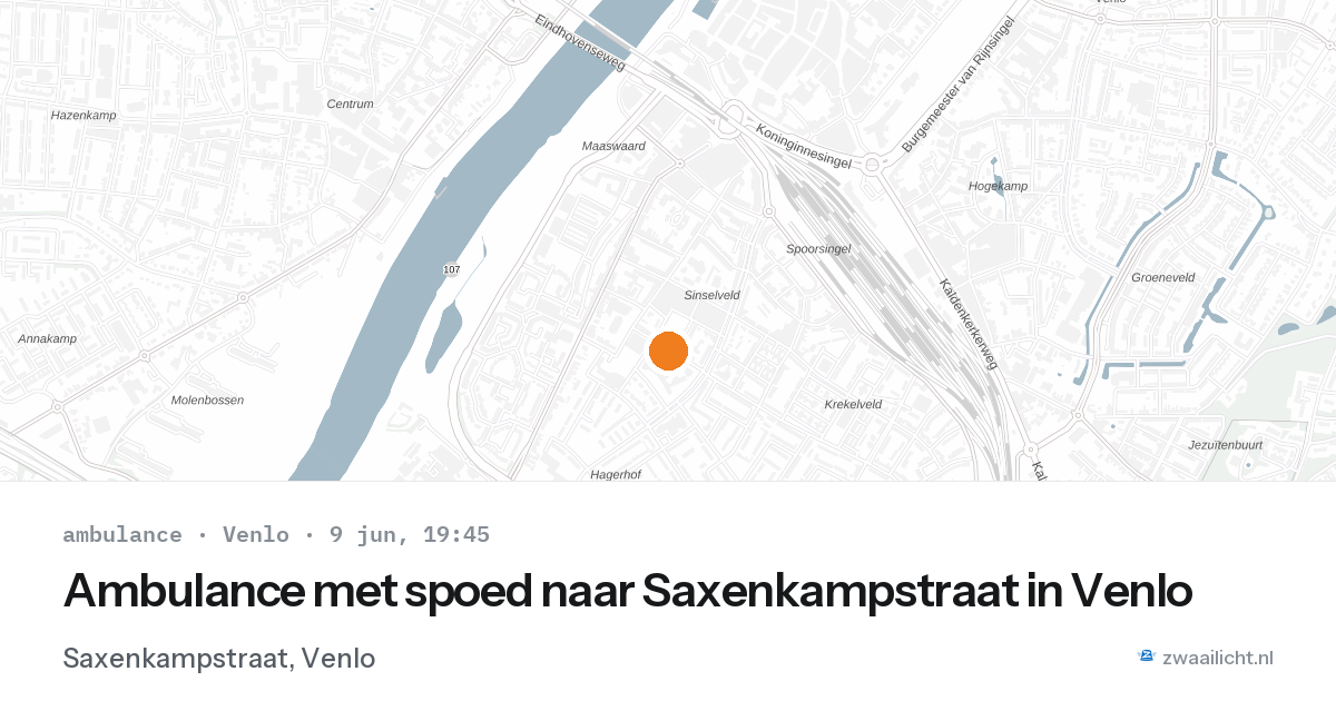 Ambulance met spoed naar Saxenkampstraat in Venlo — 9 jun 2026