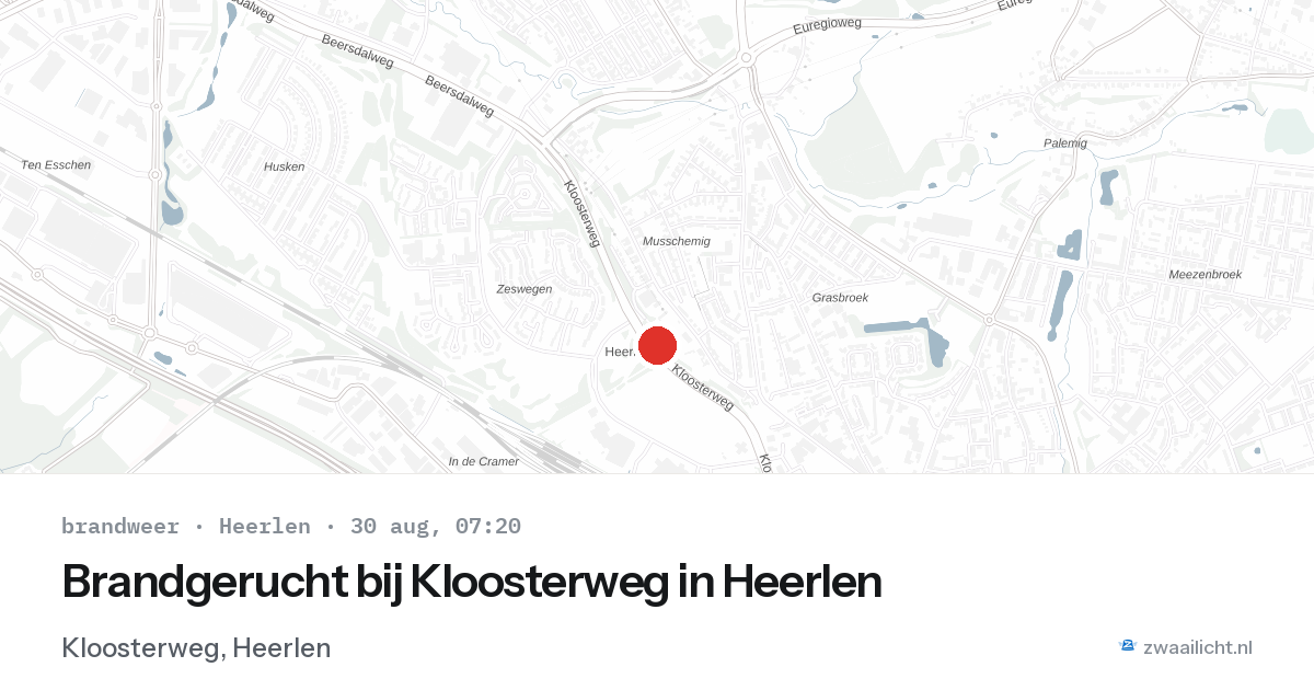 Brandgerucht bij Kloosterweg in Heerlen — 30 aug 2026