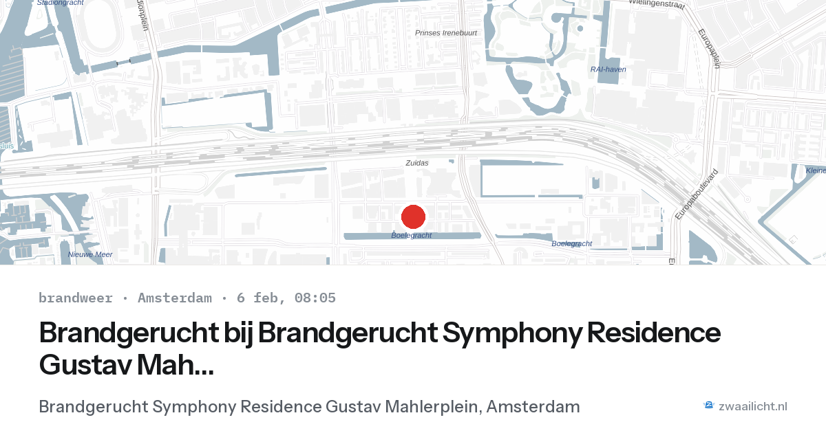 Brandgerucht bij Brandgerucht Symphony Residence Gustav Mahlerplein in Amsterdam — 6 feb 2026