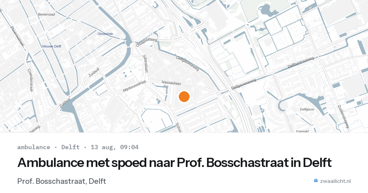 Ambulance met spoed naar Prof. Bosschastraat in Delft — 13 aug 2026