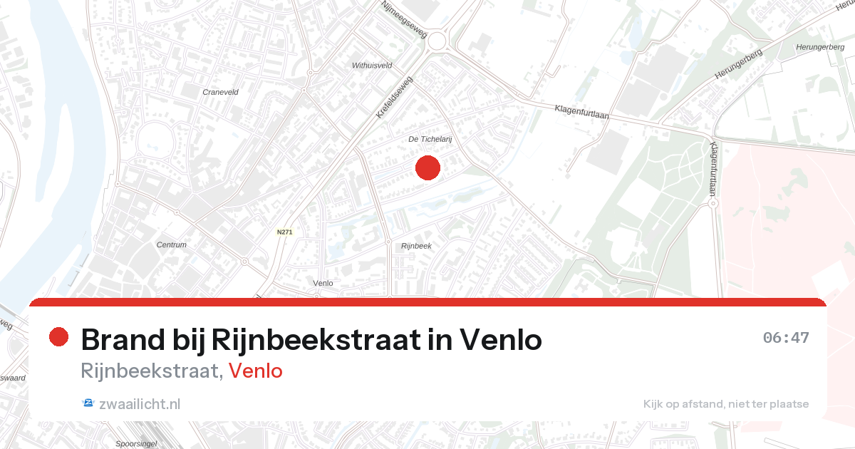 Brand bij Rijnbeekstraat in Venlo — 13 aug 2026
