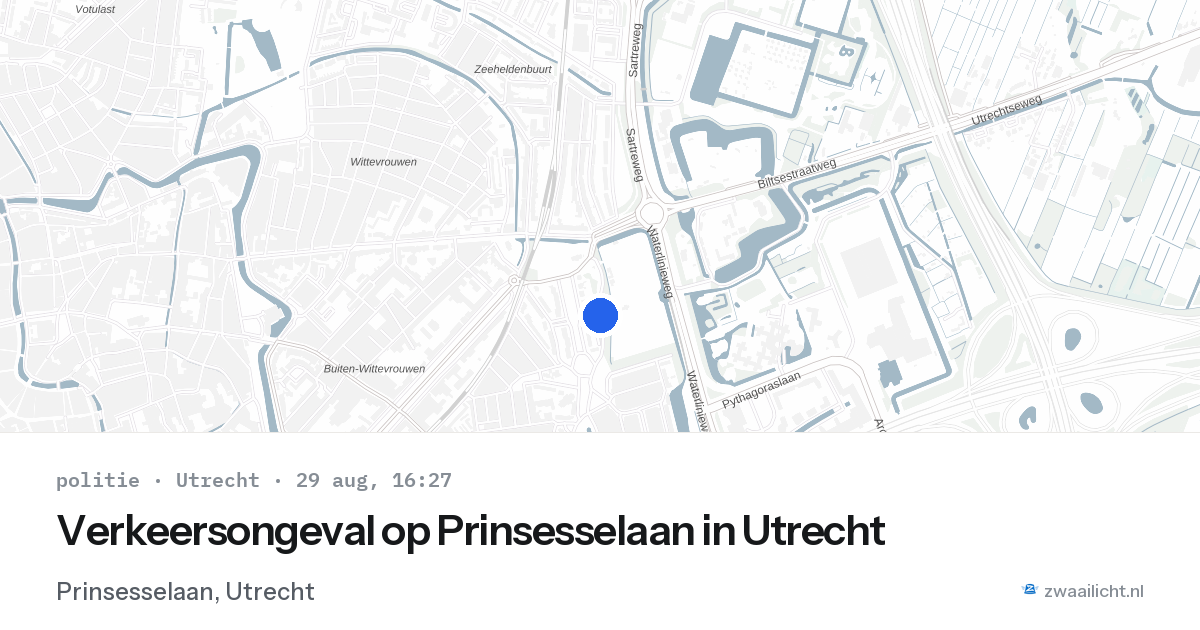 Verkeersongeval op Prinsesselaan in Utrecht — 29 aug 2026