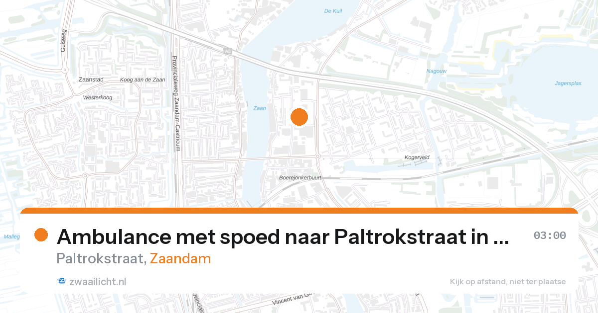 Ambulance met spoed naar Paltrokstraat in Zaandam — 16 aug 2026