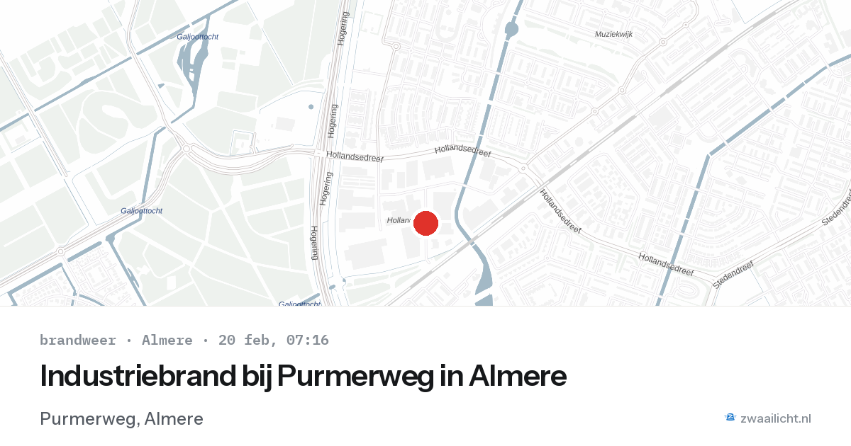 Industriebrand bij Purmerweg in Almere — 20 feb 2026