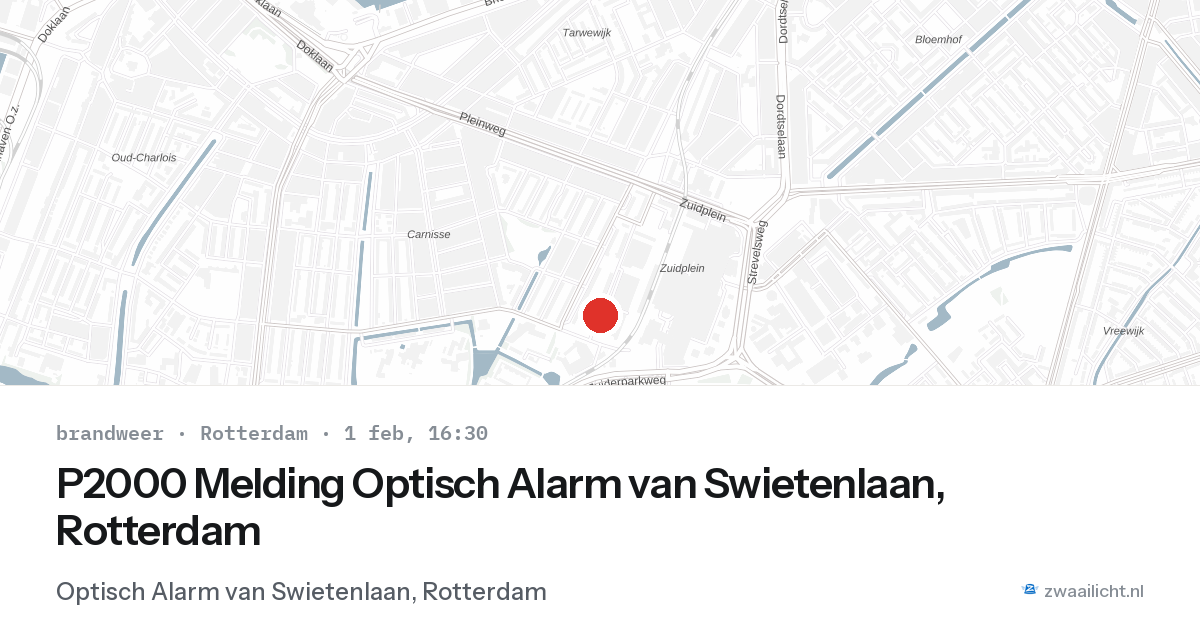 P2000 Melding Optisch Alarm van Swietenlaan, Rotterdam — 1 feb 2026
