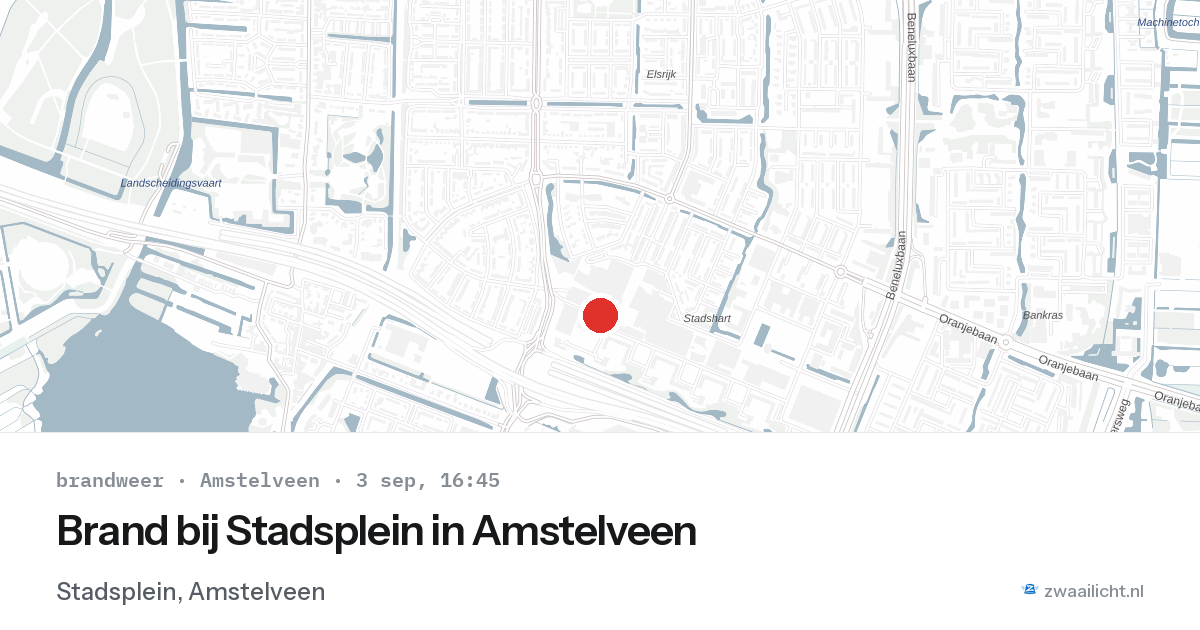Brand bij Stadsplein in Amstelveen — 3 sep 2026