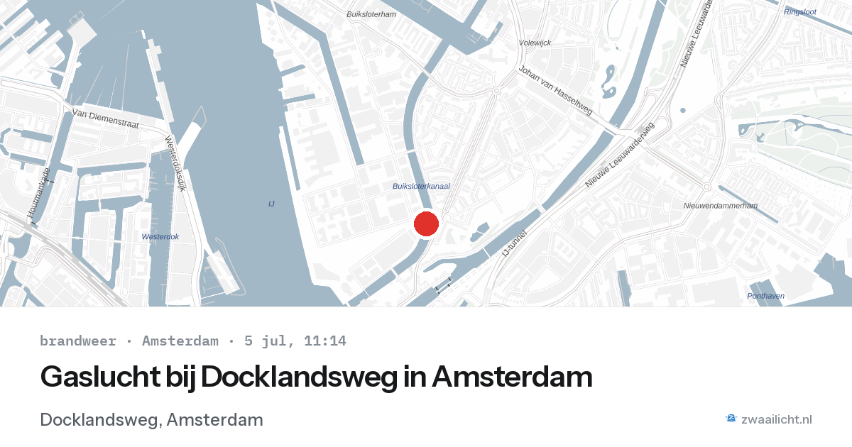 Gaslucht bij Docklandsweg in Amsterdam — 5 jul 2026