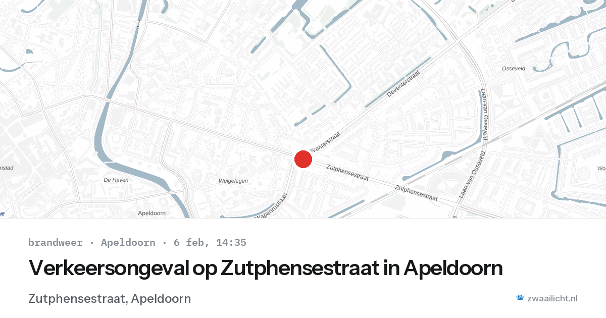 Verkeersongeval op Zutphensestraat in Apeldoorn — 6 feb 2026
