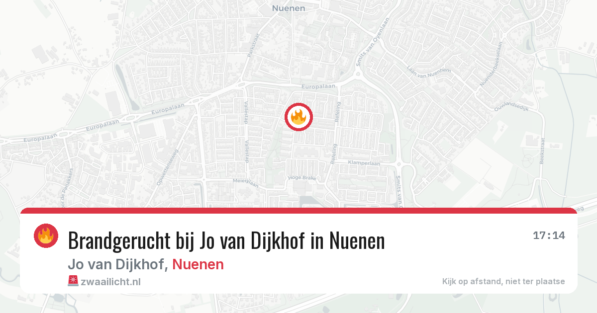 Brandgerucht bij Jo van Dijkhof in Nuenen — 21 jun 2026