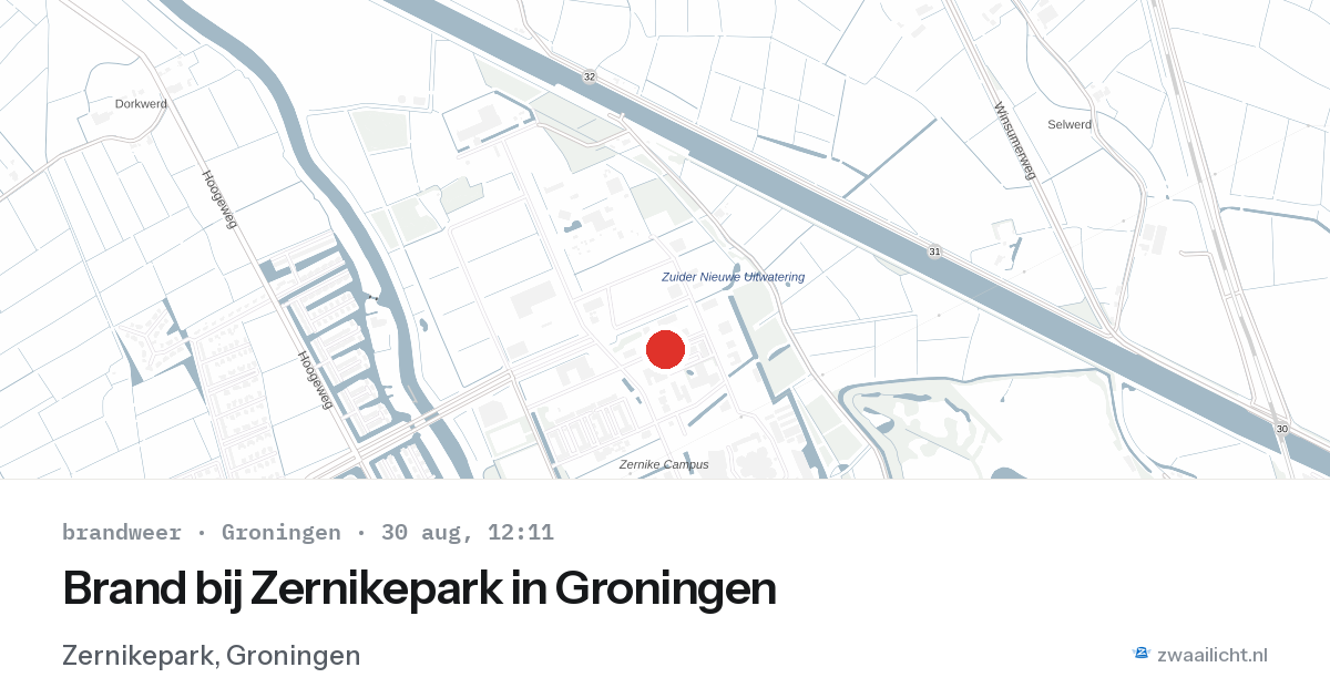 Brand bij Zernikepark in Groningen — 30 aug 2026