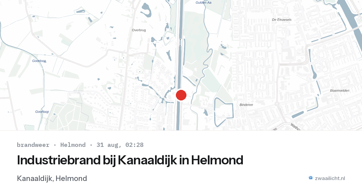 Industriebrand bij Kanaaldijk in Helmond — 31 aug 2026