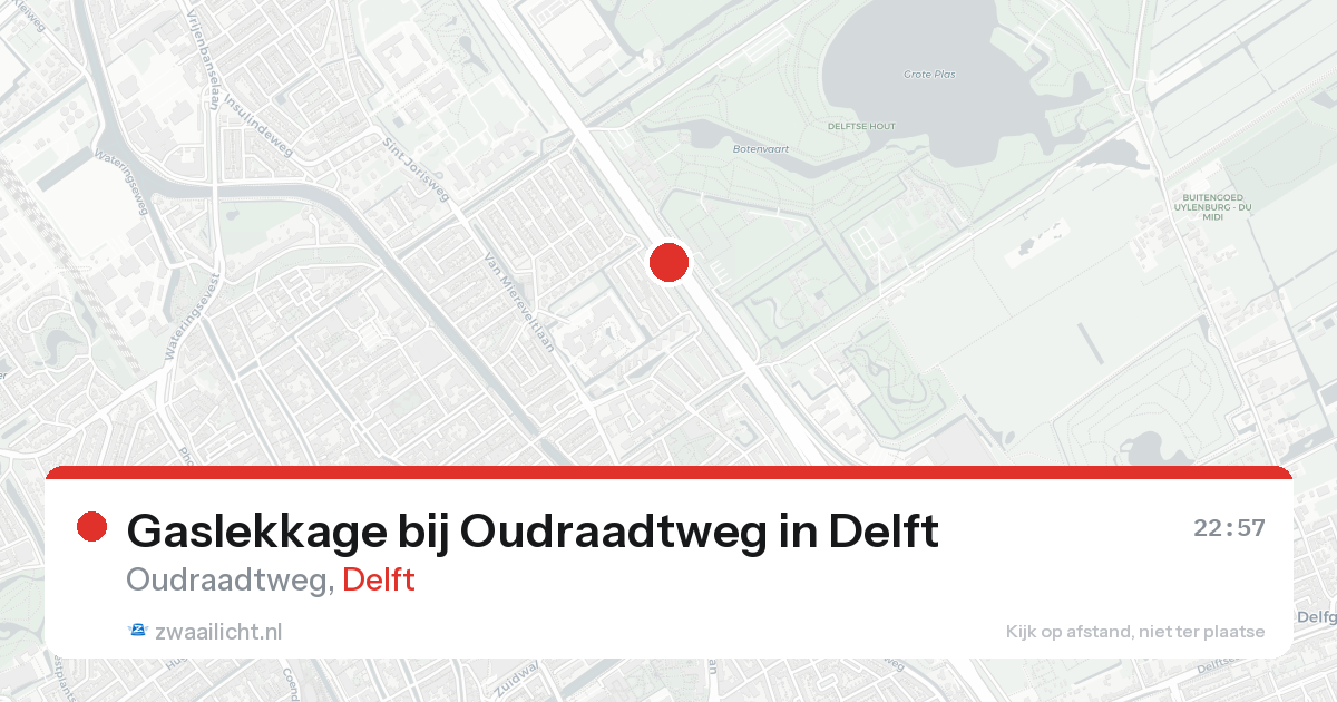 Gaslekkage bij Oudraadtweg in Delft — 17 aug 2026