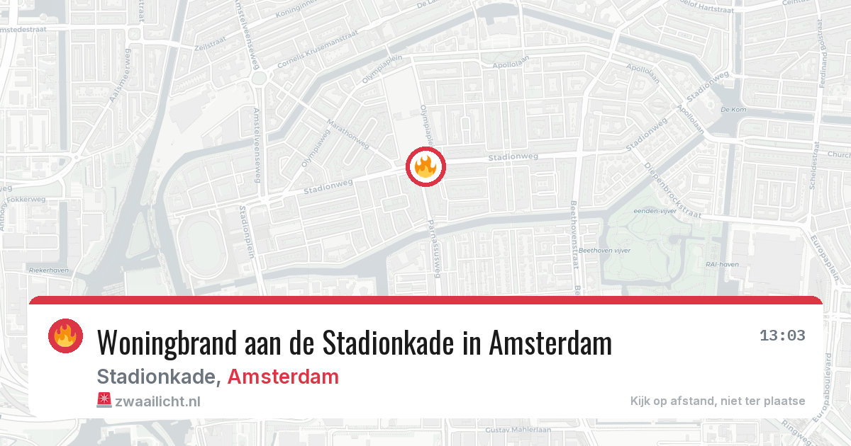 Woningbrand aan de Stadionkade in Amsterdam — 13 mei 2026