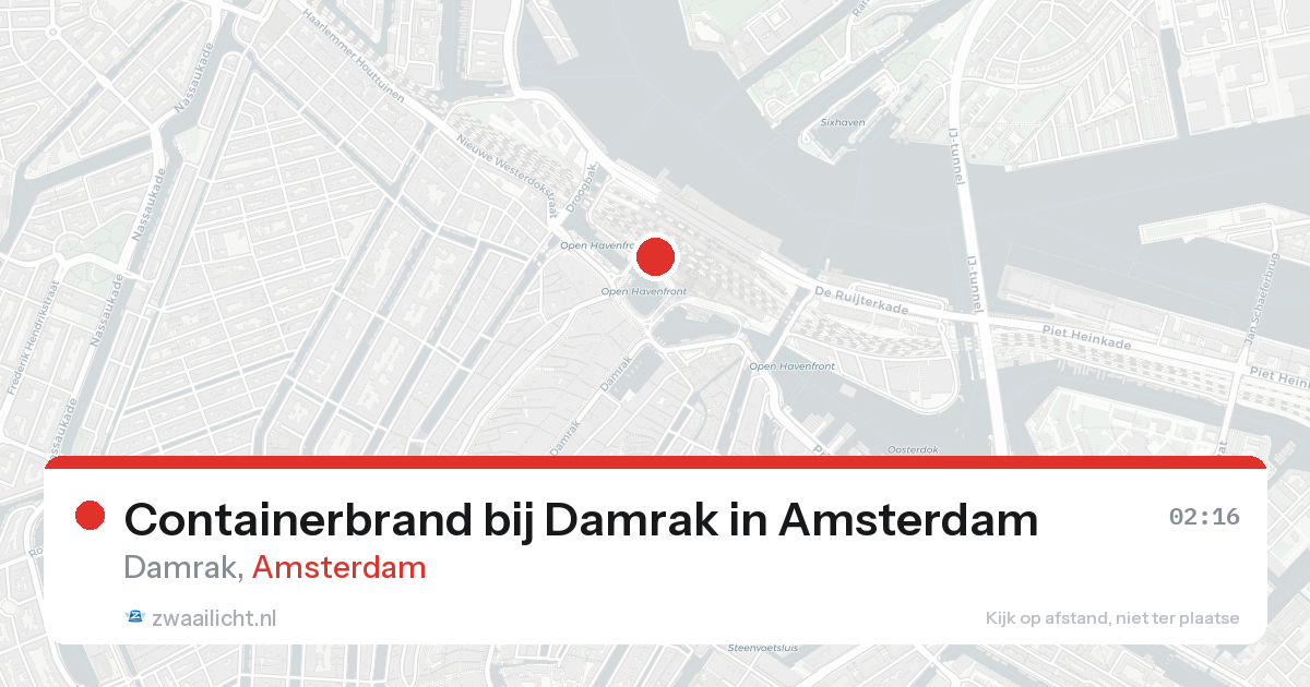 Containerbrand bij Damrak in Amsterdam — 9 jun 2026