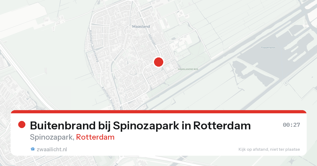 Buitenbrand bij Spinozapark in Rotterdam — 15 aug 2026