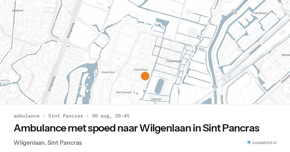 Ambulance met spoed naar Wilgenlaan in Sint Pancras — 30 aug 2026