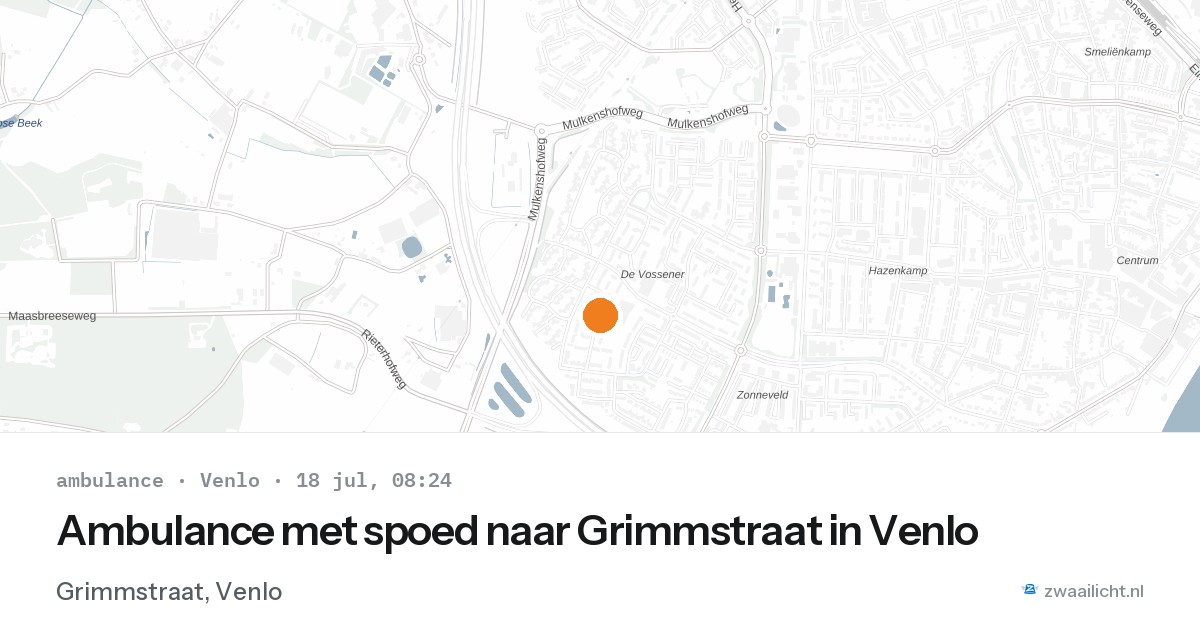 Ambulance met spoed naar Grimmstraat in Venlo — 18 jul 2026