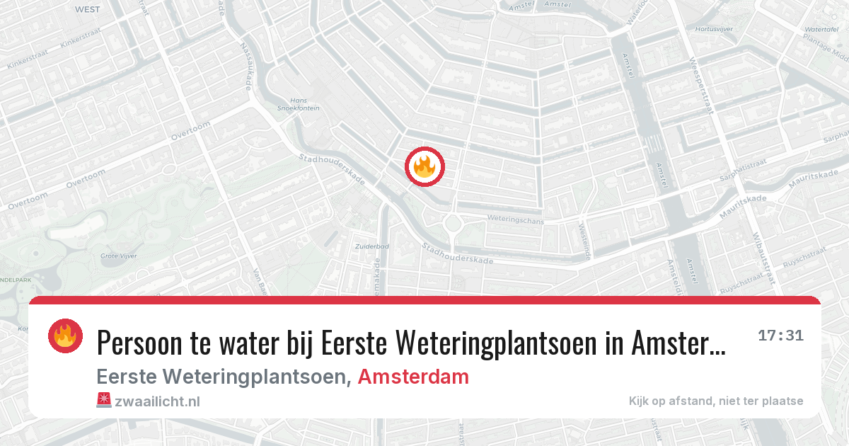 Persoon te water bij Eerste Weteringplantsoen in Amsterdam — 20 jun 2026