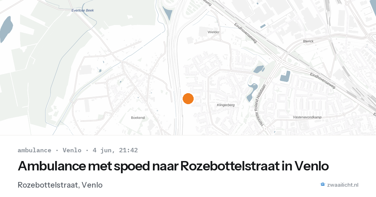 Ambulance met spoed naar Rozebottelstraat in Venlo — 4 jun 2026