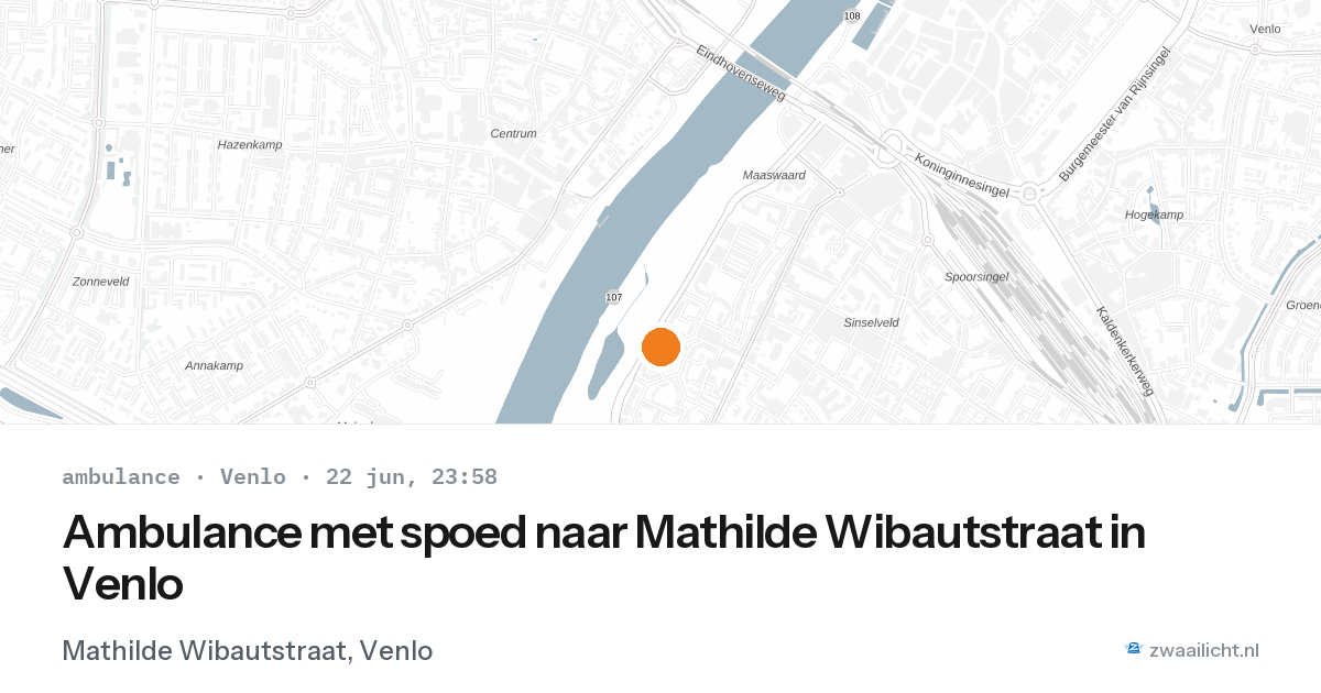 Ambulance met spoed naar Mathilde Wibautstraat in Venlo — 22 jun 2026