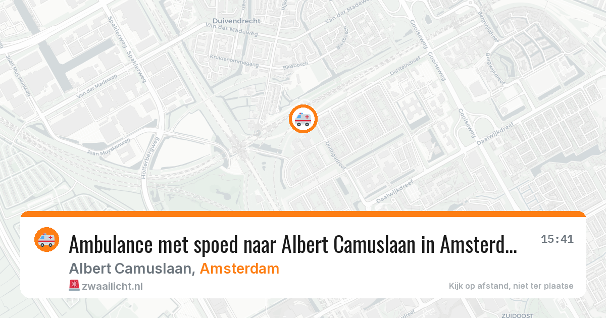 Ambulance met spoed naar Albert Camuslaan in Amsterdam — 16 mrt 2026