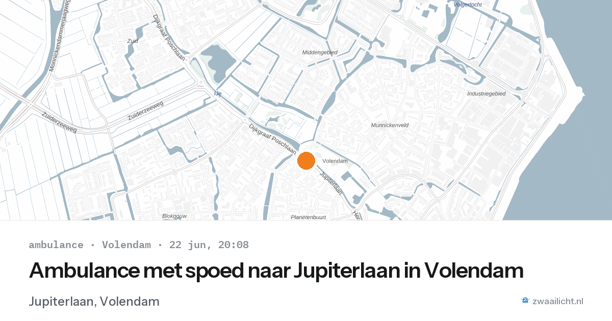 Ambulance met spoed naar Jupiterlaan in Volendam — 22 jun 2026