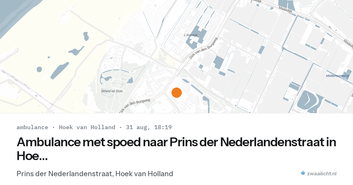 Ambulance met spoed naar Prins der Nederlandenstraat in Hoek van Holland — 31 aug 2026