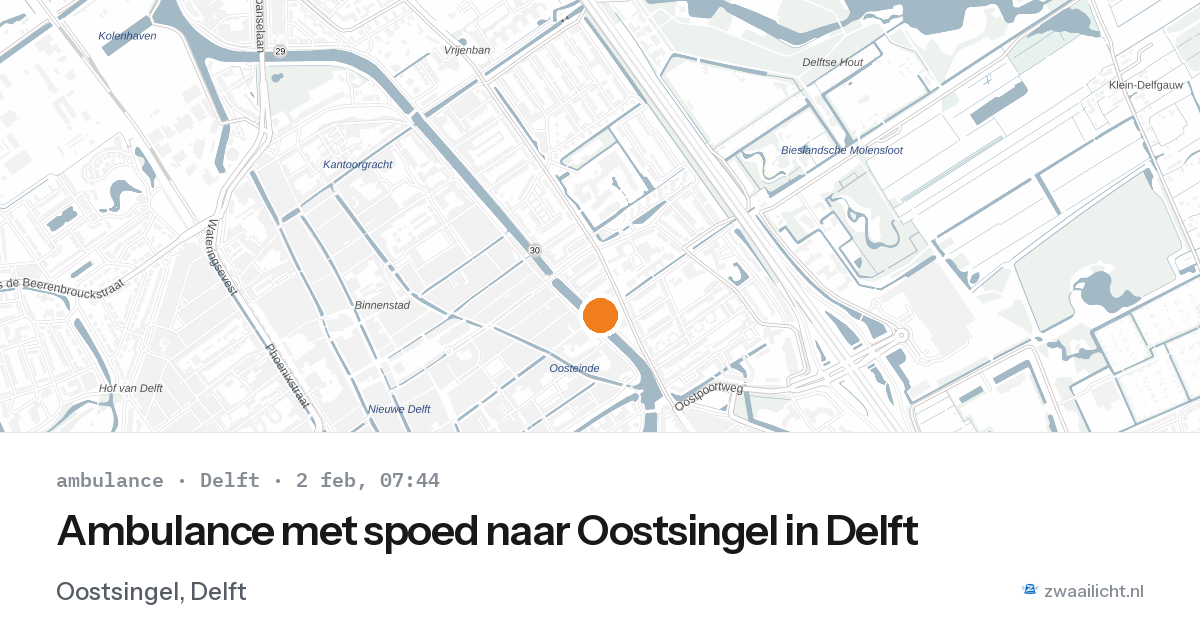 Ambulance met spoed naar Oostsingel in Delft — 2 feb 2026