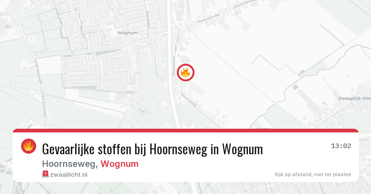 Gevaarlijke stoffen bij Hoornseweg in Wognum — 13 aug 2026