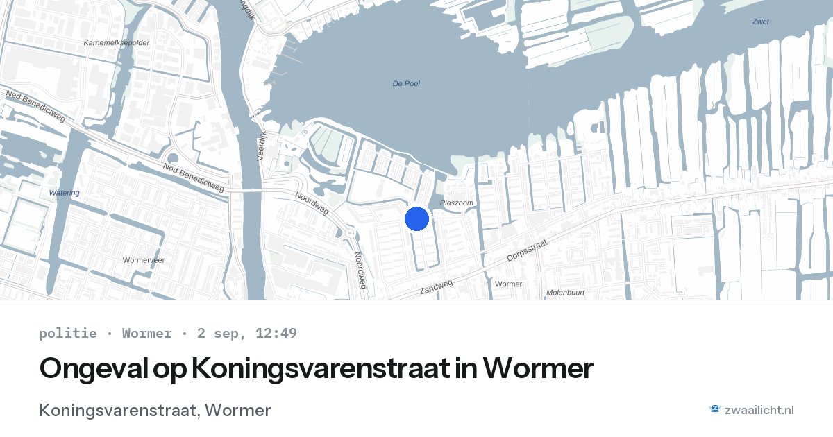 Ongeval op Koningsvarenstraat in Wormer — 2 sep 2026