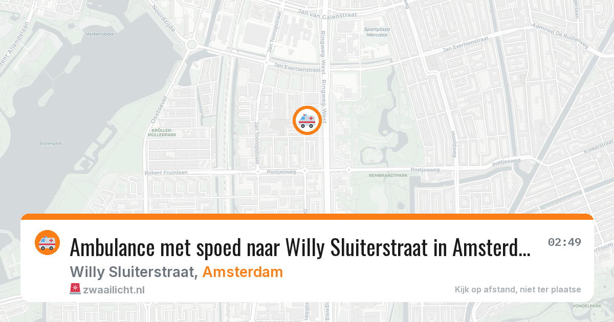 Ambulance met spoed naar Willy Sluiterstraat in Amsterdam — 3 aug 2026