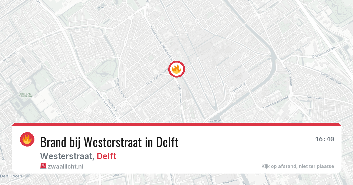 Brand bij Westerstraat in Delft — 16 mrt 2026