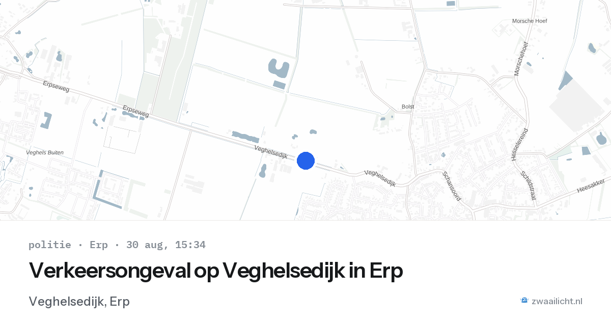Verkeersongeval op Veghelsedijk in Erp — 30 aug 2026