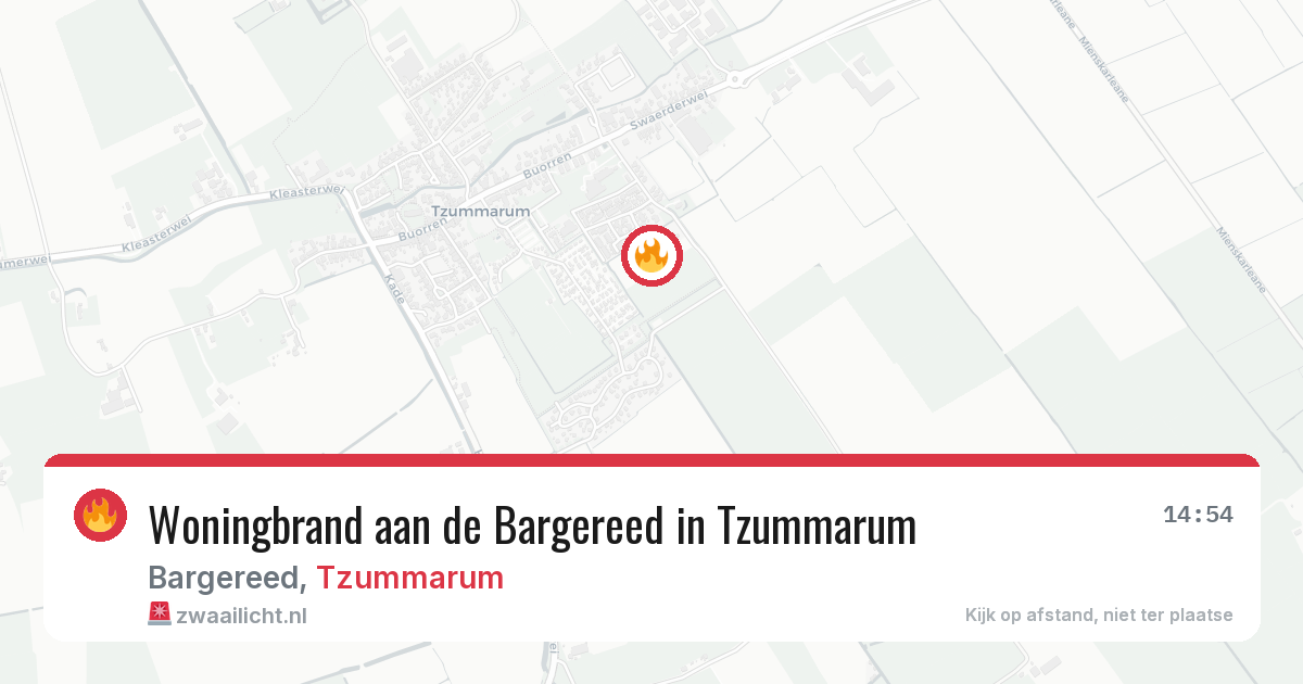 Woningbrand aan de Bargereed in Tzummarum — 14 jun 2026