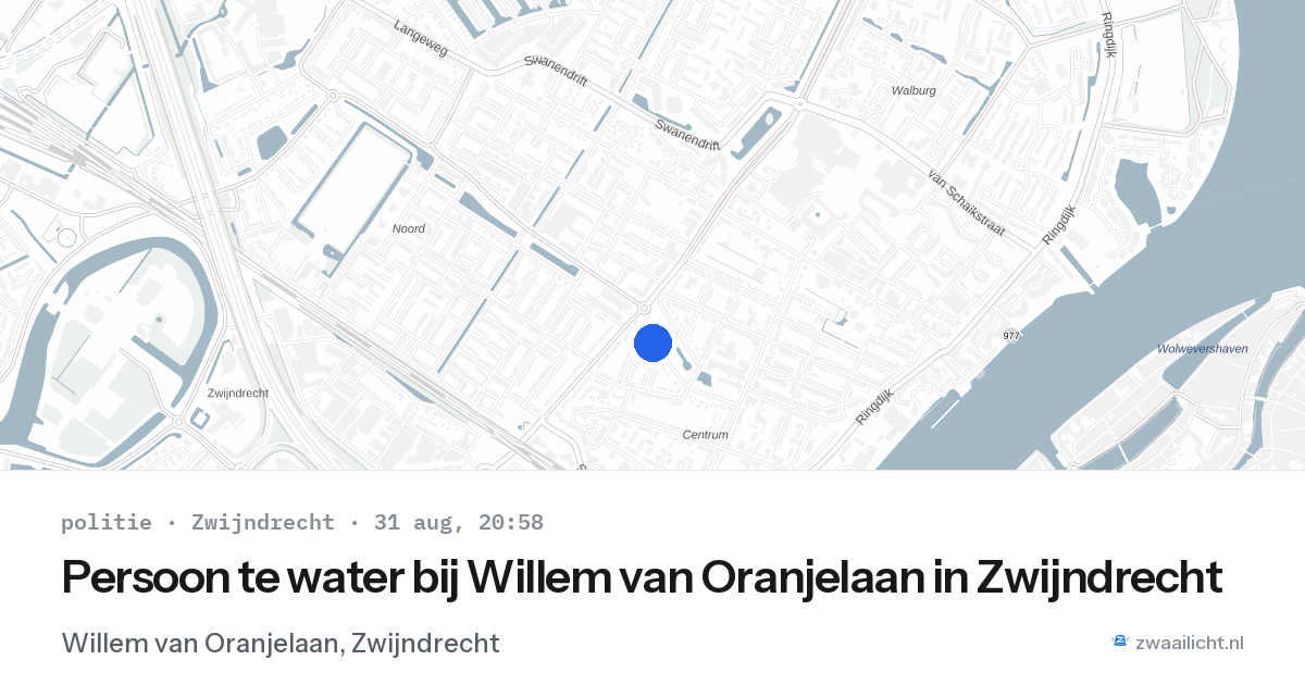 Persoon te water bij Willem van Oranjelaan in Zwijndrecht — 31 aug 2026