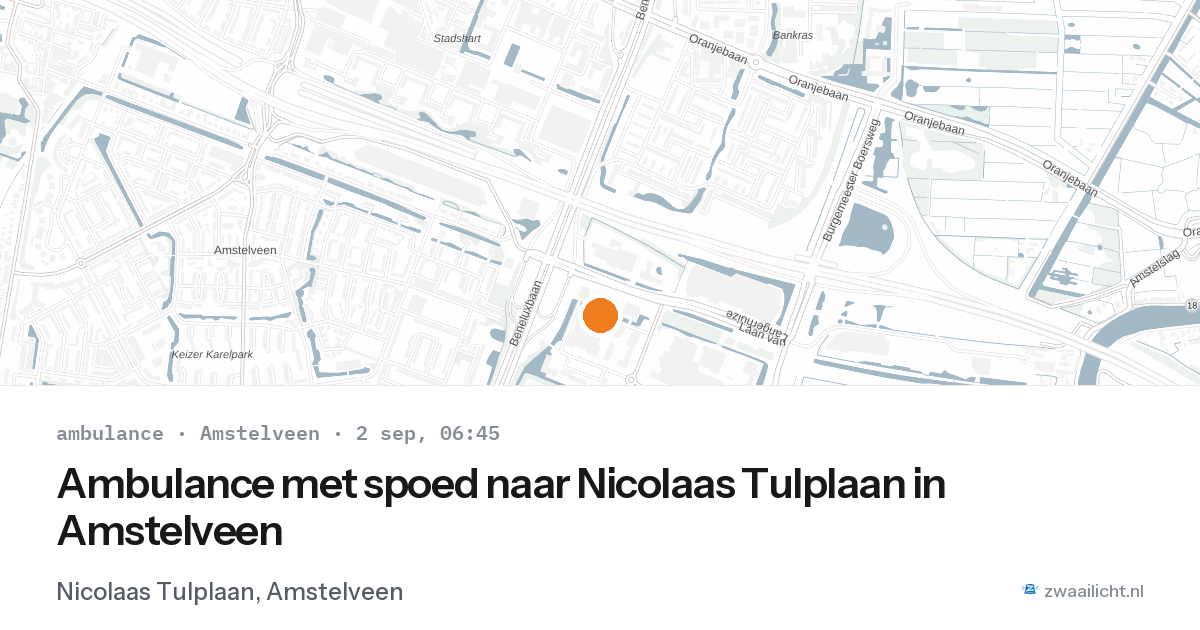 Ambulance met spoed naar Nicolaas Tulplaan in Amstelveen — 2 sep 2026