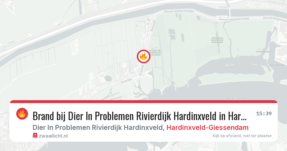 Brand bij Dier In Problemen Rivierdijk Hardinxveld in Hardinxveld-Giessendam — 27 jul 2026