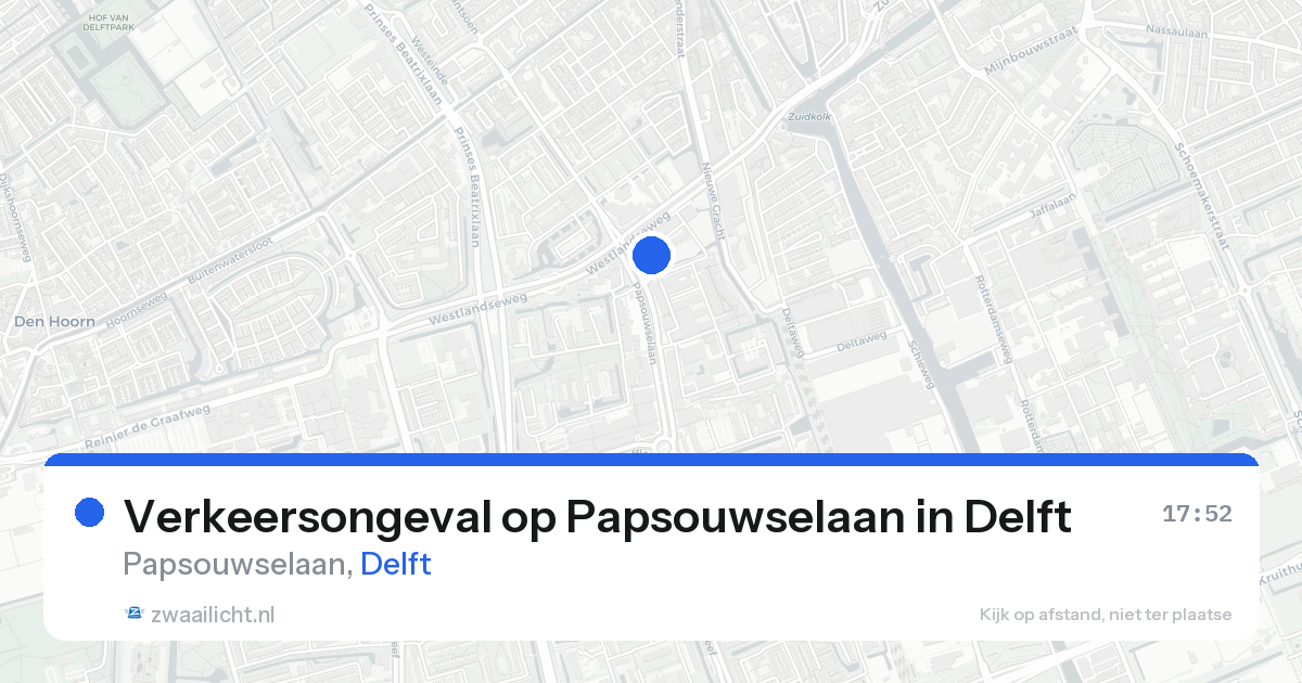 Verkeersongeval op Papsouwselaan in Delft — 17 aug 2026
