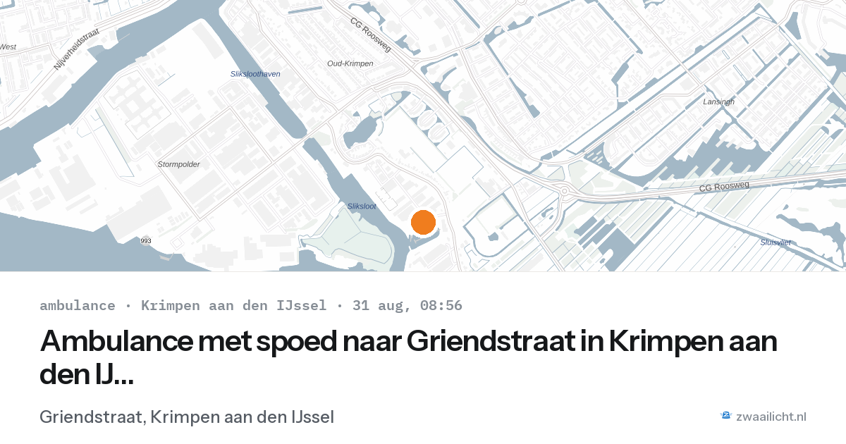Ambulance met spoed naar Griendstraat in Krimpen aan den IJssel — 31 aug 2026