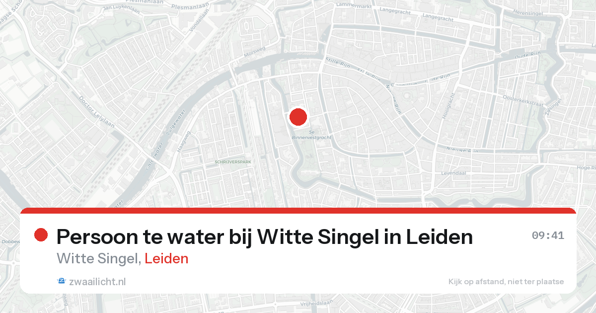 Persoon te water bij Witte Singel in Leiden — 23 aug 2026