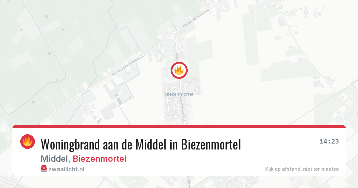 Woningbrand aan de Middel in Biezenmortel — 24 mrt 2026
