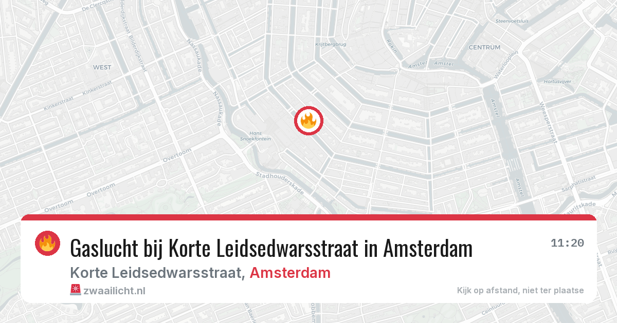 Gaslucht bij Korte Leidsedwarsstraat in Amsterdam — 21 jun 2026