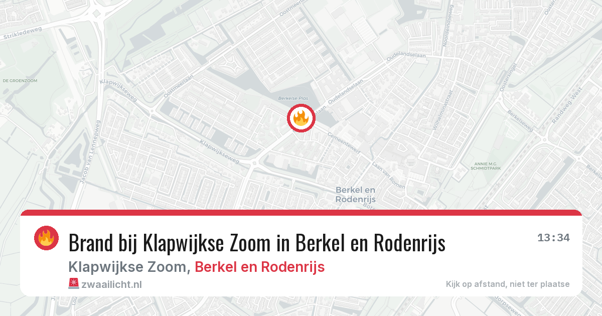 Brand bij Klapwijkse Zoom in Berkel en Rodenrijs — 24 jun 2026