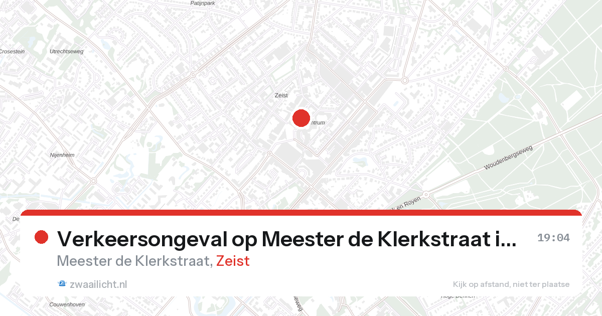 Verkeersongeval op Meester de Klerkstraat in Zeist — 28 aug 2026