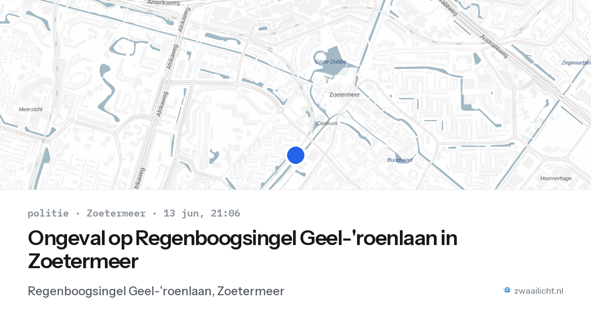 Ongeval op Regenboogsingel Geel-'roenlaan in Zoetermeer — 13 jun 2026