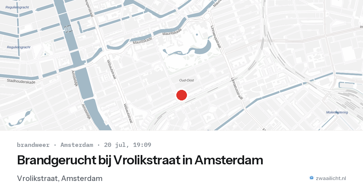 Brandgerucht bij Vrolikstraat in Amsterdam — 20 jul 2026