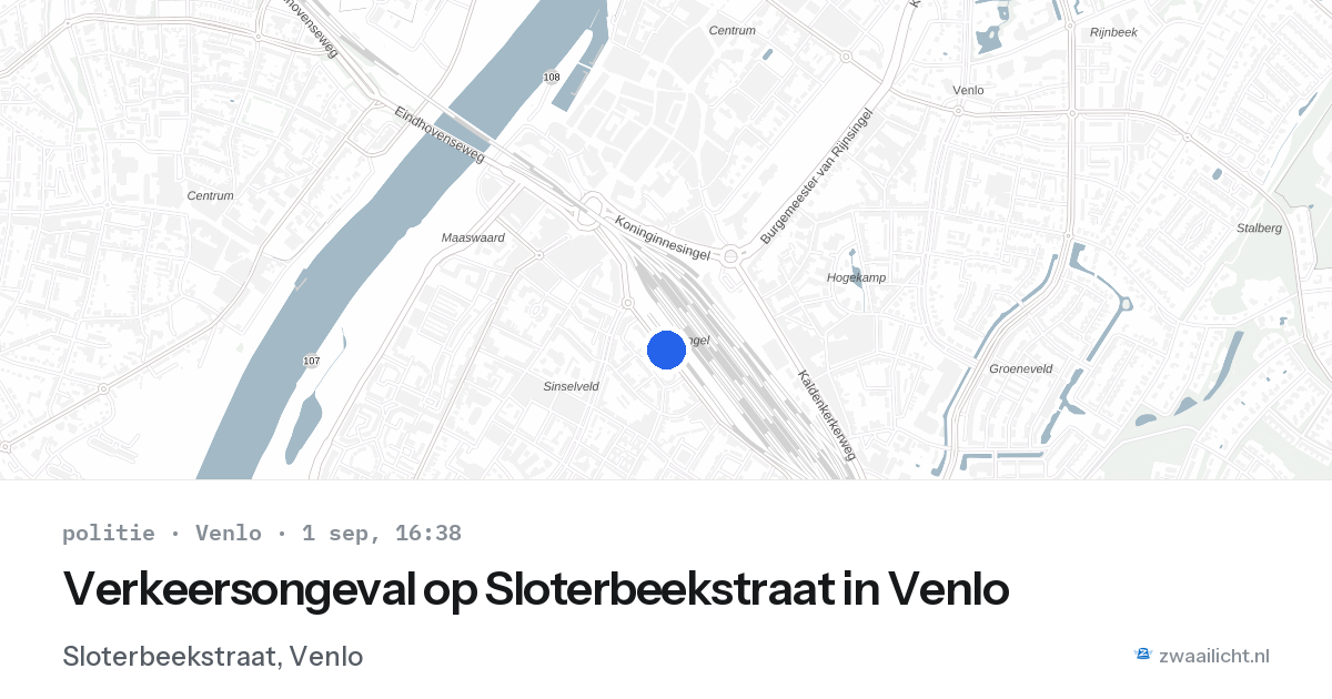 Verkeersongeval op Sloterbeekstraat in Venlo — 1 sep 2026